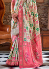 Platinum White and Pink Woven Banarasi Saree