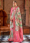 Platinum White and Pink Woven Banarasi Saree