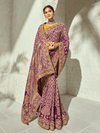 Plum Purple Banarasi Georgette Saree With Contrast Blouse