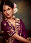 Plum Purple Designer Organza Silk Saree