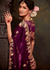 Plum Purple Designer Organza Silk Saree