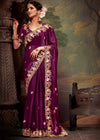 Plum Purple Designer Organza Silk Saree