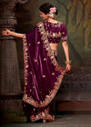 Plum Purple Designer Organza Silk Saree