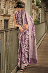 Plum Purple Lucknowi Chikankari Organza Saree