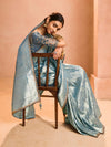 Powder Blue Banarasi Bridal Tissue Silk Saree