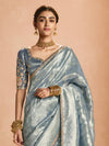 Powder Blue Banarasi Bridal Tissue Silk Saree