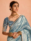 Powder Blue Banarasi Bridal Tissue Silk Saree