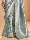 Powder Blue Banarasi Bridal Tissue Silk Saree