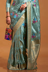 Powder Blue Handloom Satin Silk Saree