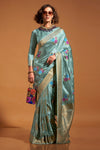 Powder Blue Handloom Satin Silk Saree