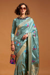 Powder Blue Handloom Satin Silk Saree