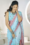 Powder Blue Linen Cotton Saree