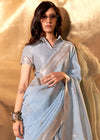 Powder Blue Linen Cotton Saree