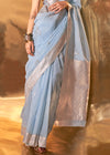 Powder Blue Linen Cotton Saree