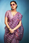 Premium Purple Printed Tissue Silk Saree