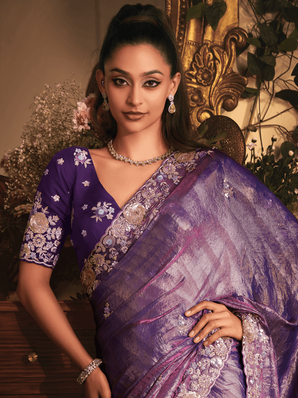 Premium Purple Tissue Silk Saree
