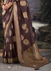 Puce Brown Woven Banarasi Organza Silk Saree