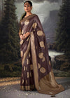 Puce Brown Woven Banarasi Organza Silk Saree