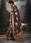 Puce Brown Woven Banarasi Organza Silk Saree