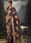 Puce Brown Woven Banarasi Organza Silk Saree