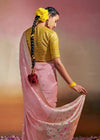 Puce Pink Woven Soft Silk Banarasi Saree With Designer Blouse