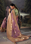 Puce Purple Woven Banarasi Organza Silk Saree