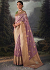 Puce Purple Woven Banarasi Organza Silk Saree