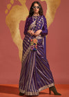 Purple And Gold Woven Banarasi Handloom Soft Silk Saree