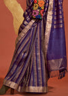 Purple And Gold Woven Banarasi Handloom Soft Silk Saree