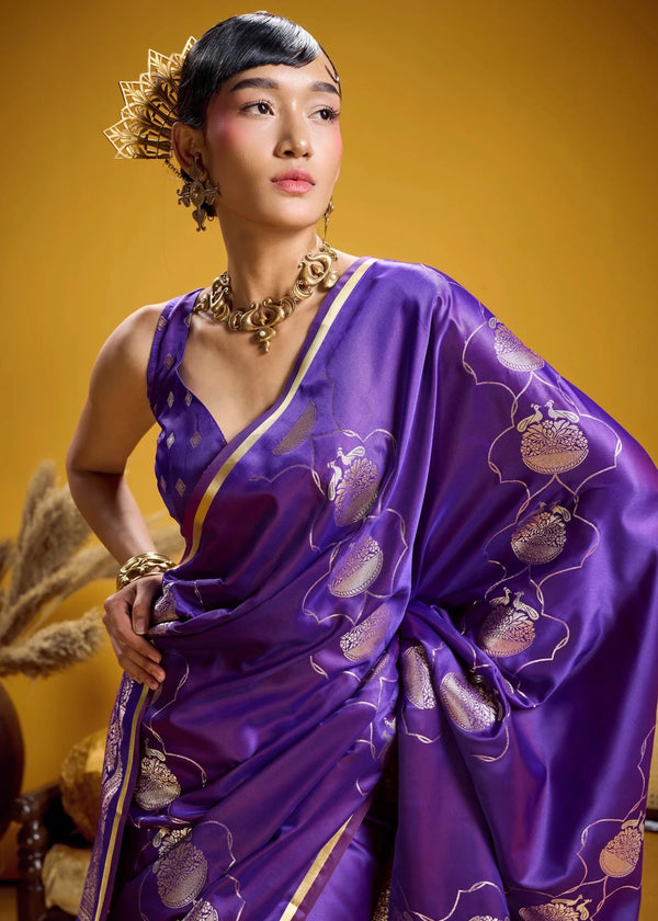Purple Banarasi Satin Silk Saree