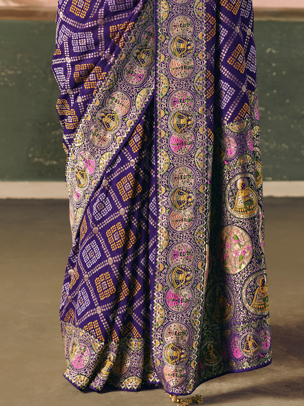 Purple Bandhani Patola Silk Saree