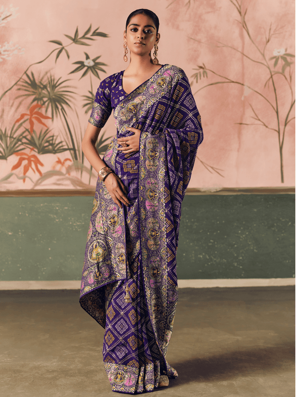 Purple Bandhani Patola Silk Saree