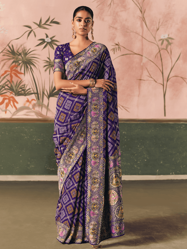 Purple Bandhani Patola Silk Saree