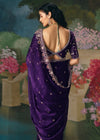 Purple Designer Silk Saree with Floral Embroidery Work