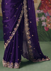 Purple Designer Silk Saree with Floral Embroidery Work