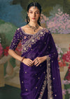 Purple Designer Silk Saree with Floral Embroidery Work