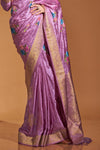 Purple Handloom Satin Silk Saree