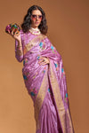 Purple Handloom Satin Silk Saree