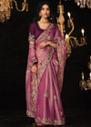 Purple Heavy Embroidery Designer Silk Saree