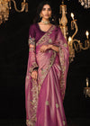 Purple Heavy Embroidery Designer Silk Saree