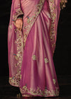 Purple Heavy Embroidery Designer Silk Saree