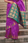 Purple Khadi South Silk Saree With Temple Border