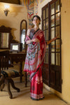 Queen Maroon Ajrakh Printed Satin Saree