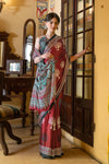 Queen Maroon Ajrakh Printed Satin Saree