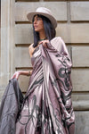 Queen Pink And Old Lavender Satin Crepe Digital Printed Saree