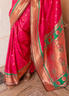 Rani Crimson Pink Paithani Soft Silk Saree