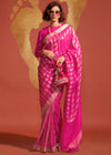 Rani Pink And Gold Woven Banarasi Soft Silk Saree