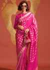 Rani Pink And Gold Woven Banarasi Soft Silk Saree