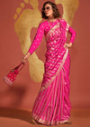 Rani Pink And Gold Woven Banarasi Soft Silk Saree