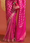 Rani Pink And Gold Woven Banarasi Soft Silk Saree